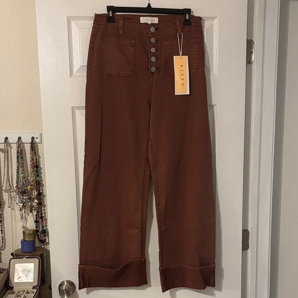 Risen Los Angeles Denim - Risen Wide-Leg Cuffed Cropped Jeans-Brown
